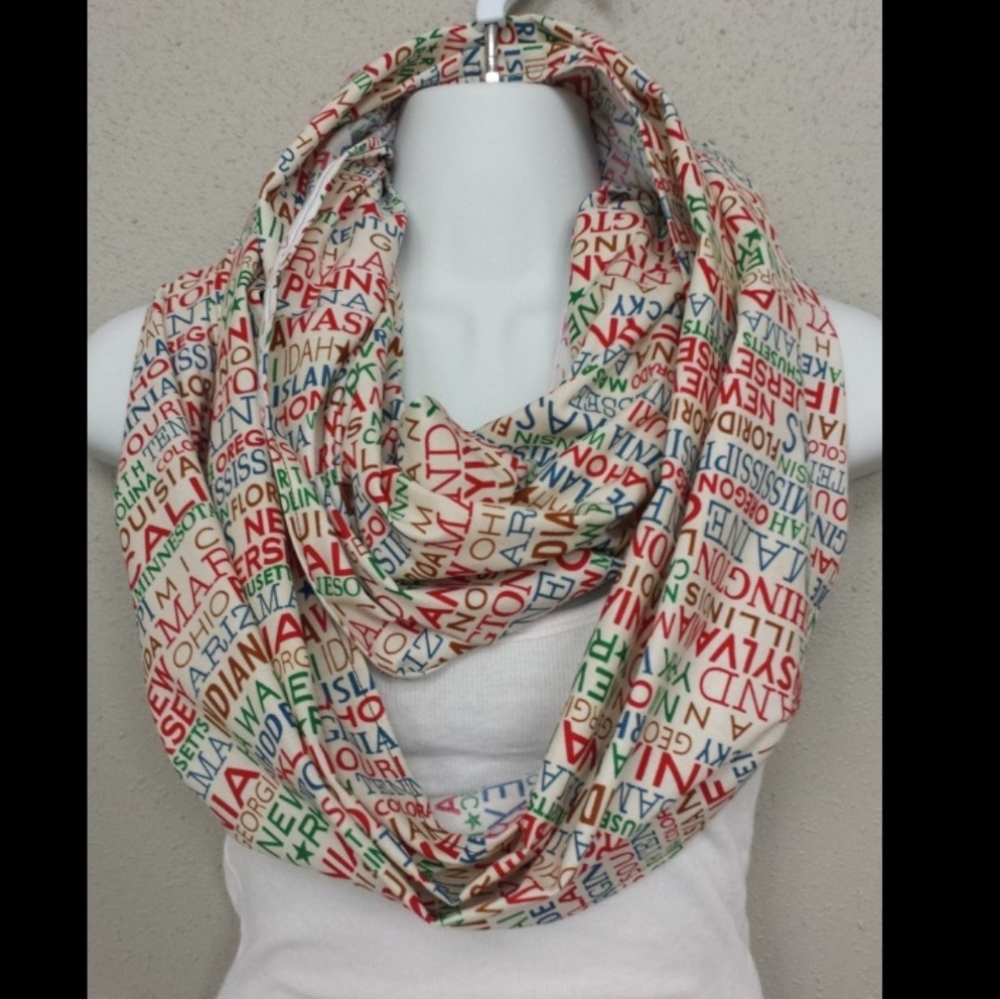 Travel-themed infinity scarf new without tag